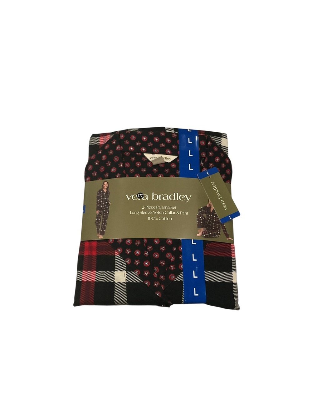 Vera Bradley Black Red Plaid & Dot 2-Piece Pajama Set Large